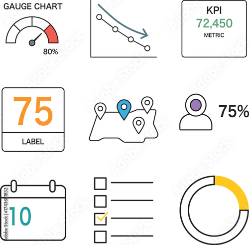 Analytics dashboard icons for KPI and data tracking
