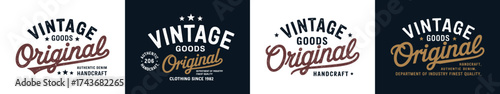 Vintage goods original handcrafted retro badge typography authentic denim label classic fashion graphic vector for t shirt design and apparel branding