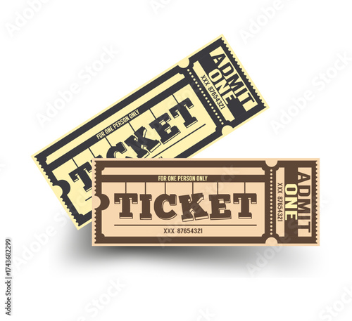 Two vintage admit one tickets in beige and brown colors