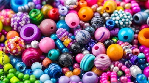 Macro view of colorful mix of craft beads for jewelry and arts