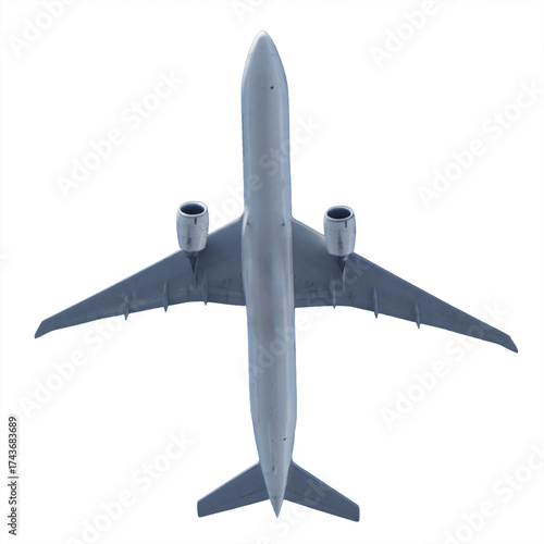 фотографія Bottom side of a flying plane in the sky, isolated on a transparent background