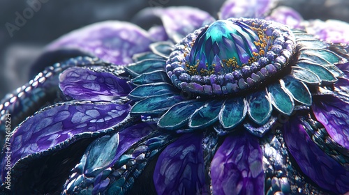 Close up of a vibrant exotic flower with intricate details and artistic rendering