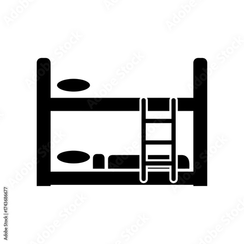 Bunk bed icon with ladder and bedding.