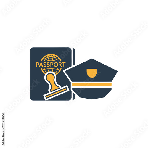Passport and official cap symbolizing travel and authority.