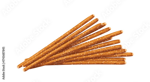 A pile of golden brown baked breadsticks sprinkled with salt.