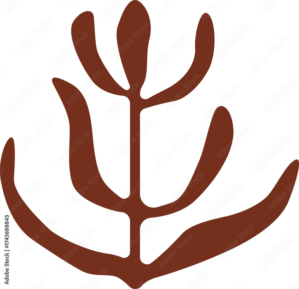 Obraz premium Minimal botanical vector featuring abstract brown leaves and organic plant shapes with modern natural decorative design elements.