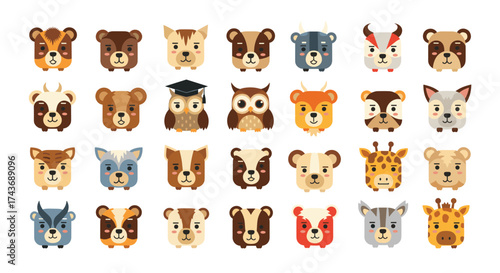 A collection of cute pixel art animal faces for your projects.