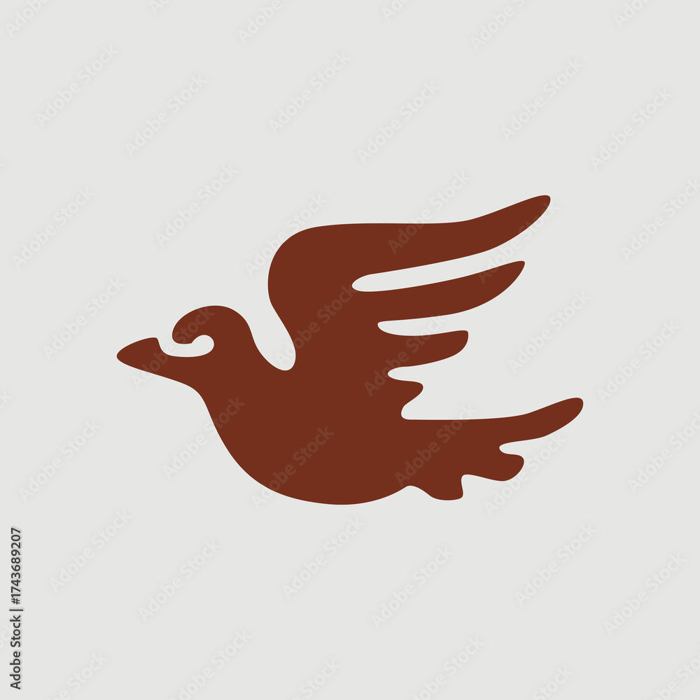 Obraz premium Stylized brown bird silhouette logo vector representing freedom, peace and minimal nature design.