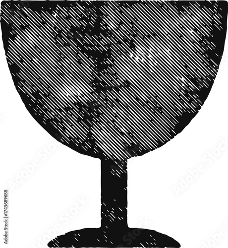 Grunge textured chalice vector illustration in minimal flat style on black background, ideal for sacred and vintage symbolism
