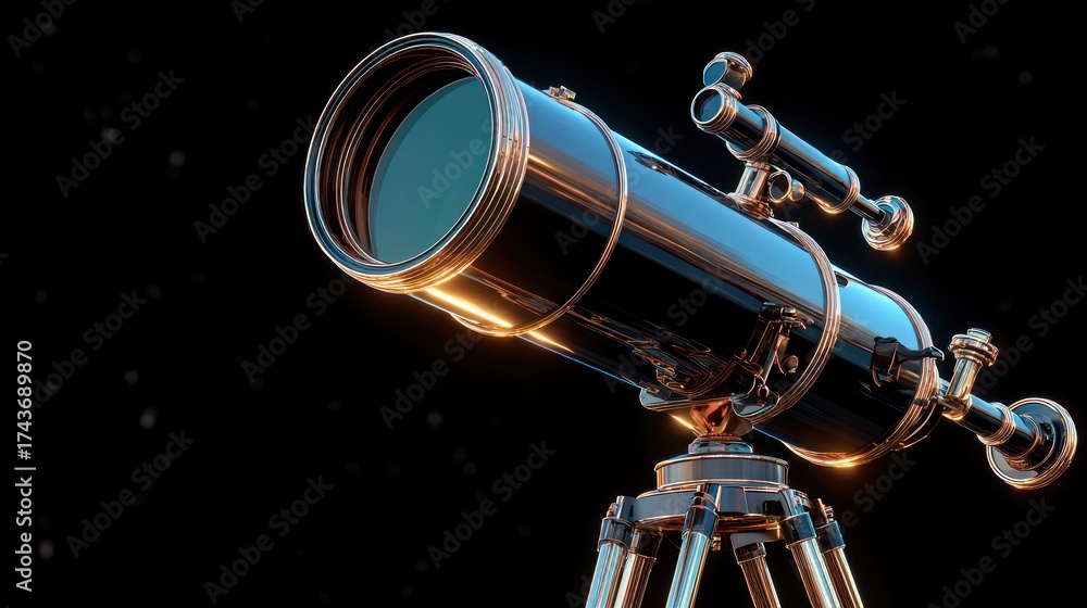 Obraz premium Detailed telescope on tripod against dark background for exploration