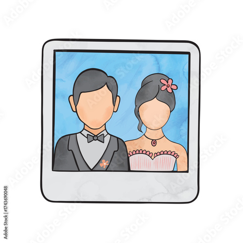 Vector portrait of newlyweds with photographic elements