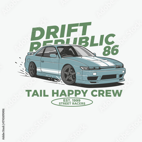 Full speed circuit racing. Racing club vector t-shirt print design. JDM speed club. Rancing club Illustration. Full speed JDM racing. Extreme racing. American stock car.