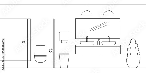 Public toilet graphic interior black white sketch illustration vector 