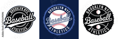 Brooklyn NYC baseball athletics emblem with retro typography and sports badge design for apparel and t shirt design