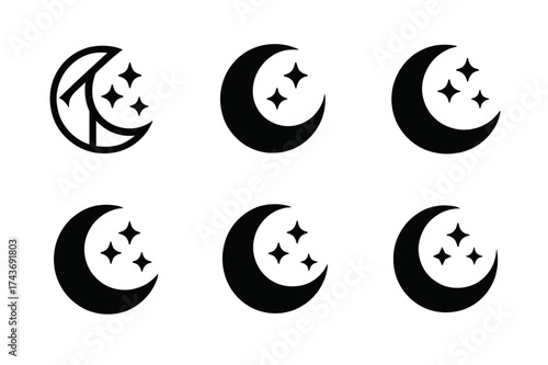 Sleep-Boost Logos. Sleep and productivity. Set Logo of Sleep and productivity: Moon and stars. harmonious logo variations of the same emblematic concept, each