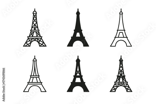 Architectural Logo Variations. The history of architecture and landmark buildings. Set Logo of The history of architecture and landmark buildings: Eiffel Tower