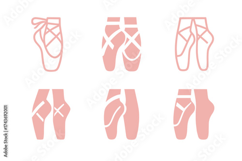Dance Logo Variations. Dance as a form of stress relief and relaxation. Set Logo of Dance as a form of stress relief and relaxation: Ballet slippers.
