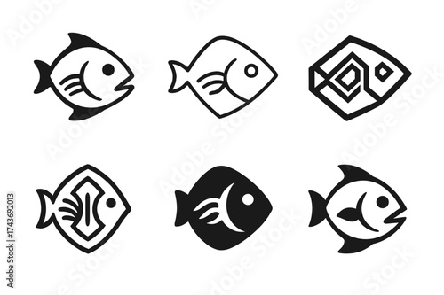 Fish Breathing Logos. Fish breathing. Set Logo of Fish breathing: Operculum (gill cover) close-up. harmonious logo variations of the same emblematic concept,