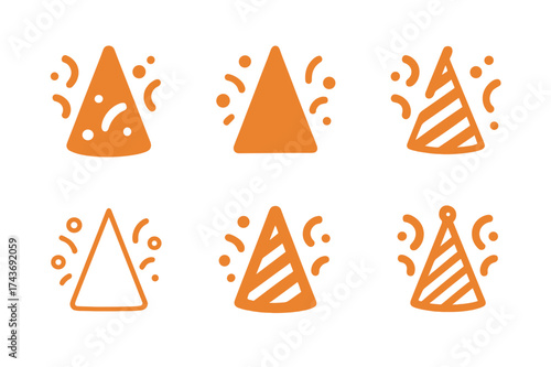 New Year's Logo Variations. Having a New Year?s Eve countdown. Set Logo of Having a New Year?s Eve countdown: Party hat and confetti. harmonious logo