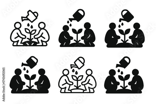 Environmental Justice Logos. Environmental justice. Set Logo of Environmental justice: Community garden with watering can and people. harmonious logo