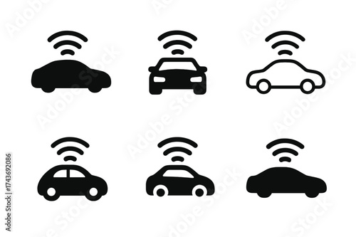Autonomous Car Logos. self-driving cars. Set Logo of self-driving cars: Autonomous Car Silhouette. harmonious logo variations of the same emblematic concept,
