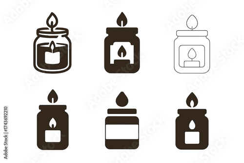 Creative Candle Logos. Making Candles at Home. Set Logo of Making Candles at Home: wax jar candle. harmonious logo variations of the same emblematic concept,