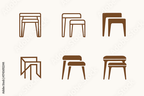 Nesting Tables Logos. Interior design ideas for small spaces. Set Logo of Interior design ideas for small spaces: Nesting Tables. harmonious logo variations of