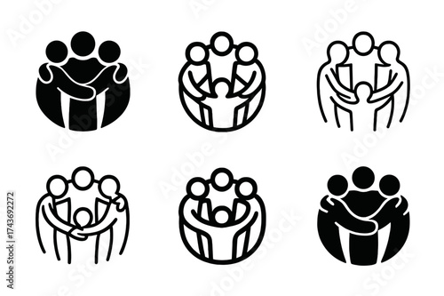 Team Support Logos. Handling job stress and improving work performance. Set Logo of Handling job stress and improving work performance: Team huddle /