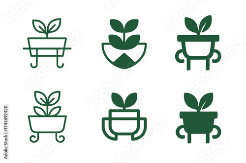 Sustainable Living Logos. Sustainable living and eco-friendly products. Set Logo of Sustainable living and eco-friendly products: Urban balcony planter.