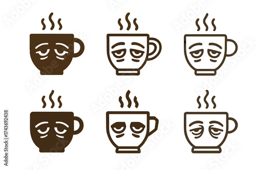 Tired Eyes Logos. Tired, Weary Eyes. Set Logo of Tired, Weary Eyes: coffee cup. harmonious logo variations of the same emblematic concept, each with different
