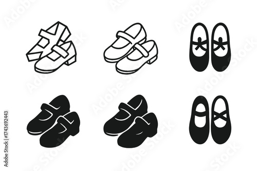Youth Dance Logos. Dance for children and youth. Set Logo of Dance for children and youth: Tap shoes. harmonious logo variations of the same emblematic
