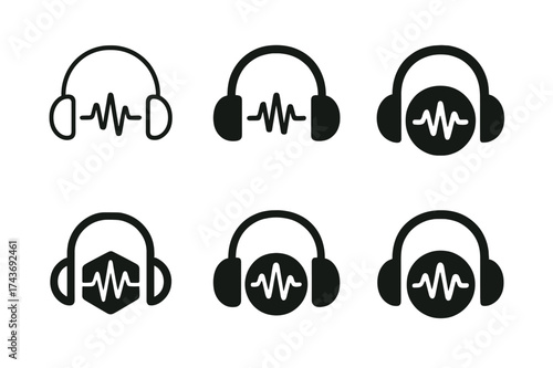 Stress Relief Logos. Handling job stress and improving work performance. Set Logo of Handling job stress and improving work performance: Headphones with