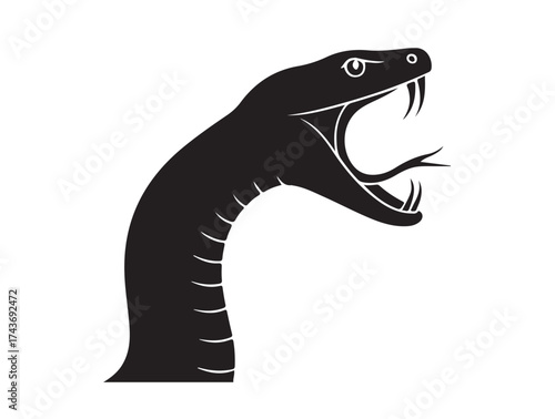 Snakes icon its mouth in silhouette white background.