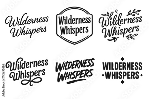 Whimsical Lettering Variations. Wilderness whispers. Set lettering. harmonious lettering variations of the same emblematic concept, each with different