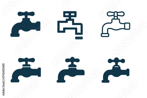 Diverse Plumbing Logos. Plumbing toolkit illustration. Set Logo of Plumbing Toolkit: faucet. harmonious logo variations of the same emblematic concept, each