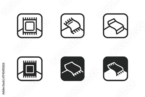 Rug Icon Designs. Placing a rug in the center of the room. Set Logo of Interior design: rug alignment icon. harmonious logo variations of the same emblematic