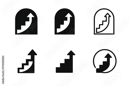 Dream Ascending Logos. Dream big, work hard. Set Logo of Dream big, work hard: Ascending staircase. harmonious logo variations of the same emblematic concept,