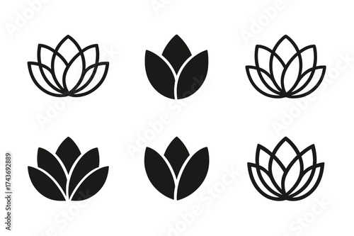 Lotus Napkin Logo Variations. Folding napkins. Set Logo of Folding napkins: napkin folded into a lotus. harmonious logo variations of the same emblematic