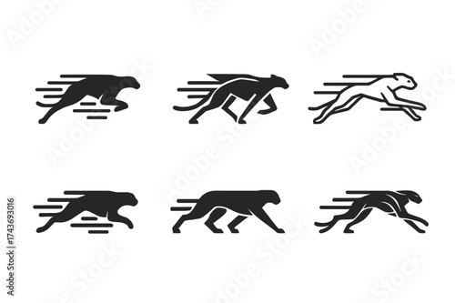 Cheetah Logo Variations. Cheetah. Set Logo of Cheetah: sprint motion lines. harmonious logo variations of the same emblematic concept, each with different