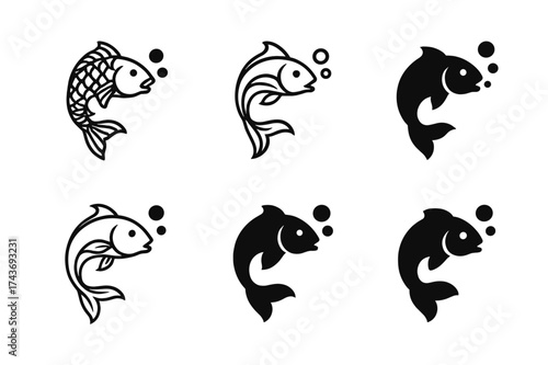 Koi Fish Logo Variations. Fish breathing. Set Logo of Fish breathing: Koi carp. harmonious logo variations of the same emblematic concept, each with different