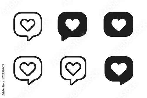 Expressive Friendship Logos. Friendship and self-expression. Set Logo of Friendship and self-expression: Speech bubble with heart. harmonious logo variations