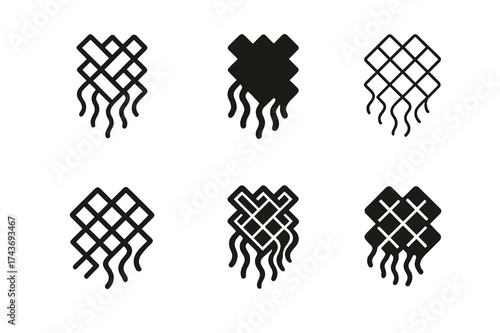Emblem Evolution Grid. Lamenting the loss of cultural heritage. Set Logo of fading tapestry: symbolic woven pattern unraveling. harmonious logo variations of