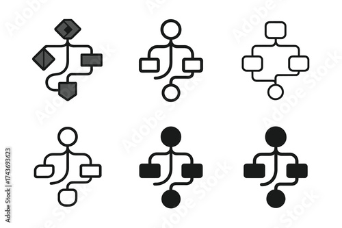 Flexible Education Logos. Flexible education. Set Logo of Flexible education: Adaptive syllabus (flowchart). harmonious logo variations of the same emblematic