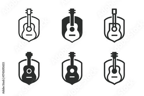 Guitar Logo Variations. Mastering new skills and hobbies. Set Logo of Mastering new skills and hobbies: Guitar. harmonious logo variations of the