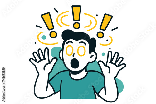 Surprised Expression Illustration. Surprised Expression. Wide eyes glowing with abstract floating exclamation marks and circular sparks orbiting the head.