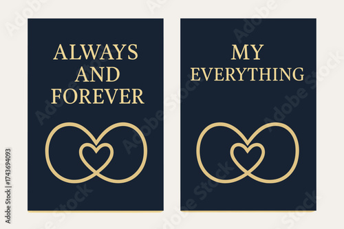 Eternal Love Banners. Eternity. Two vertical A6 banners with safe margins, centered composition, no elements touching edges, modern minimal, navy and gold,