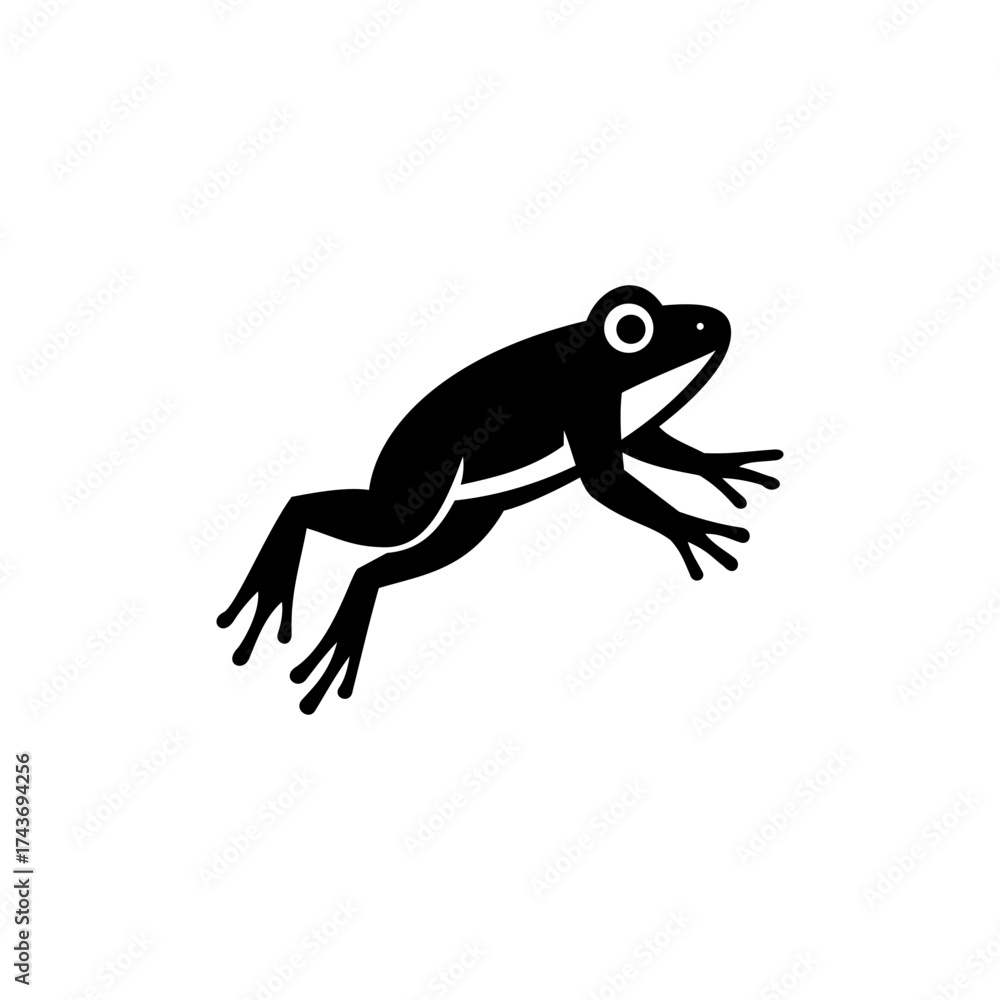 Fototapeta premium Simple black silhouette illustration of a frog in a jumping position