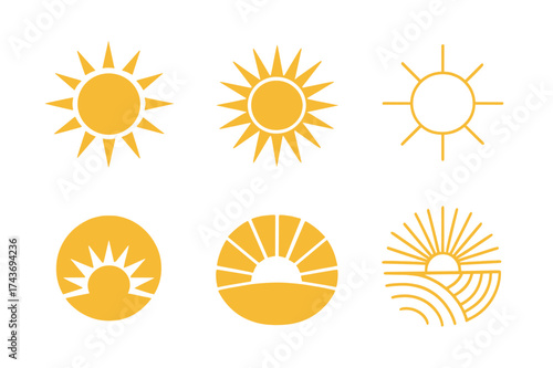 Nature-Inspired Sun Logos. Graphic Design Trends Nature-Inspired Design. Set Logo of Nature-Inspired Design: sun. harmonious logo variations of the same