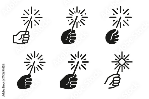 New Year Logo Variations. Having a New Year?s Eve countdown. Set Logo of Having a New Year?s Eve countdown: Sparkler in hand. harmonious logo variations of the