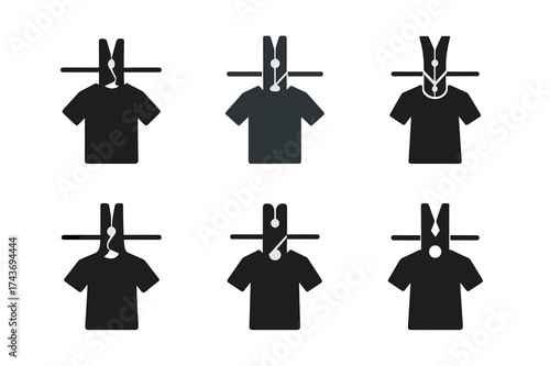 Clothespin Logo Variations. Hanging up clothes immediately after laundry. Set Logo of Hanging up clothes immediately after laundry: Clothespin. harmonious logo